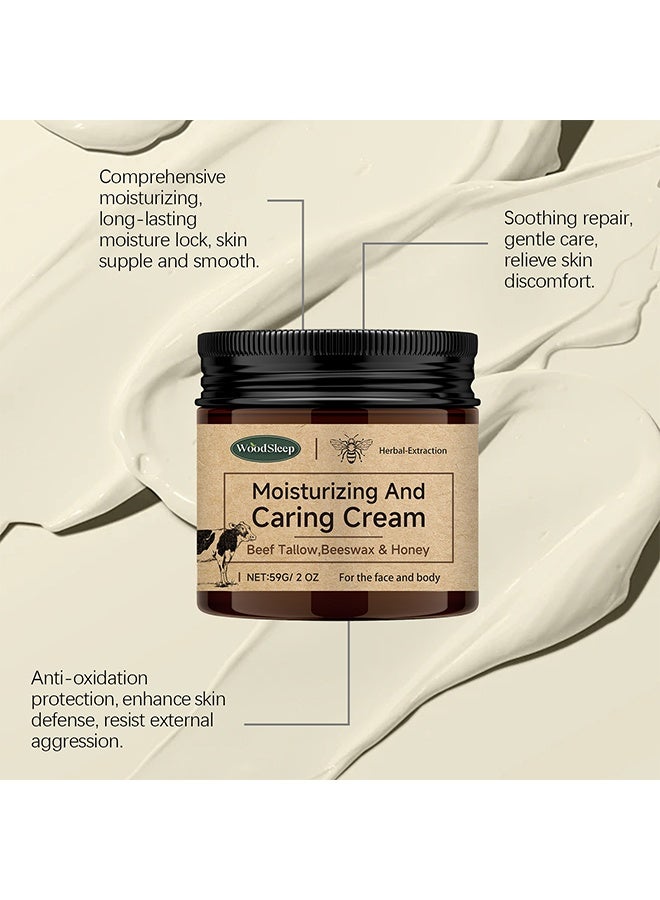 WoodSleep Moisturizing And Caring Cream, Beef Tallow Honey Balm, Beef Tallow For Skin With Beef Tallow, Moisturizer For Face Cracked Hands, Beeswax And Honey, Moisturizing, Caring And AntiAging, Grass Fed Beef Tallow Face Cream, 59G - Image 5